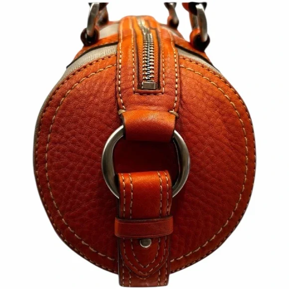 Cole Han Gray Canvas Orange Leather Barrel Satchel - Picture 11 of 16